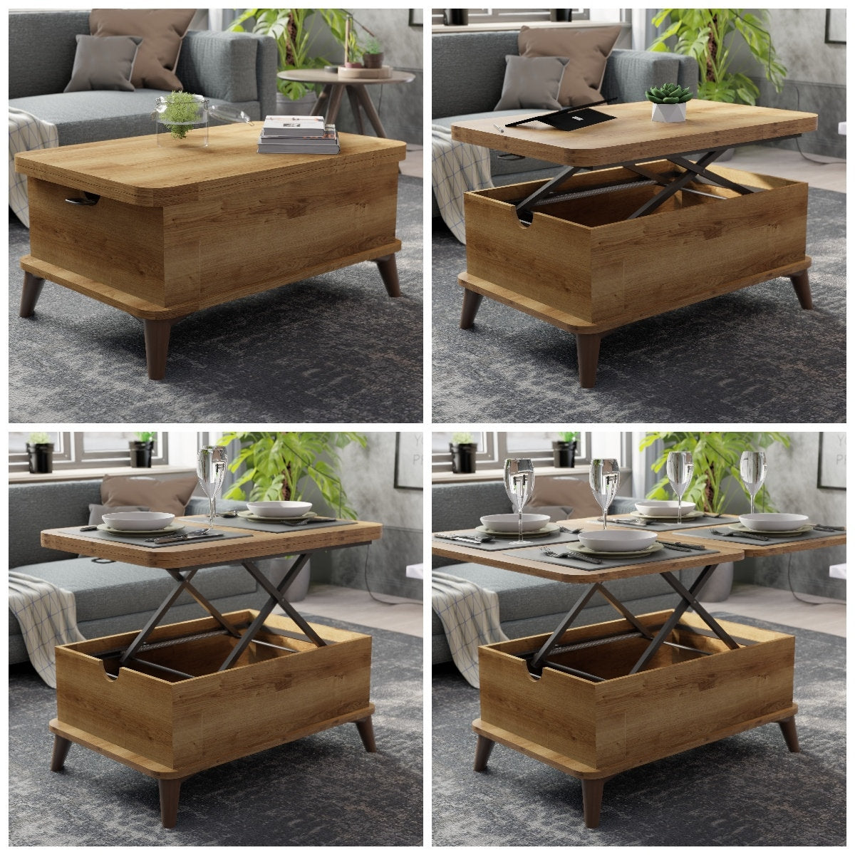 Magic Walnut Extendable Coffee / Dining Table Lift Top Table