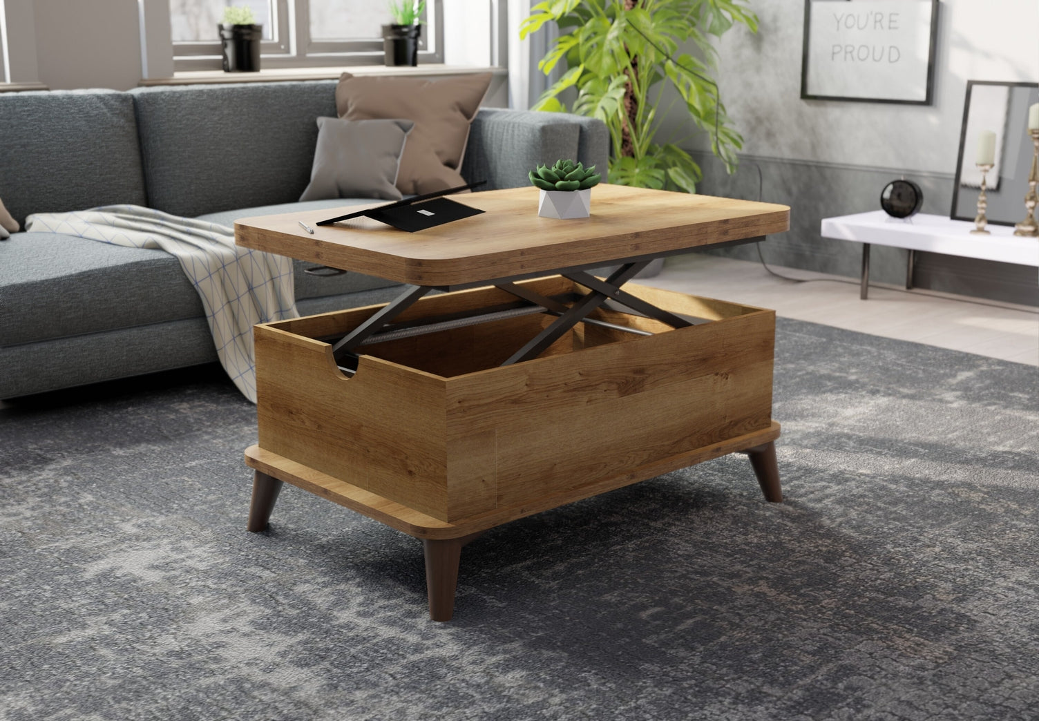 Magic Walnut Extendable Coffee / Dining Table Lift Top Table