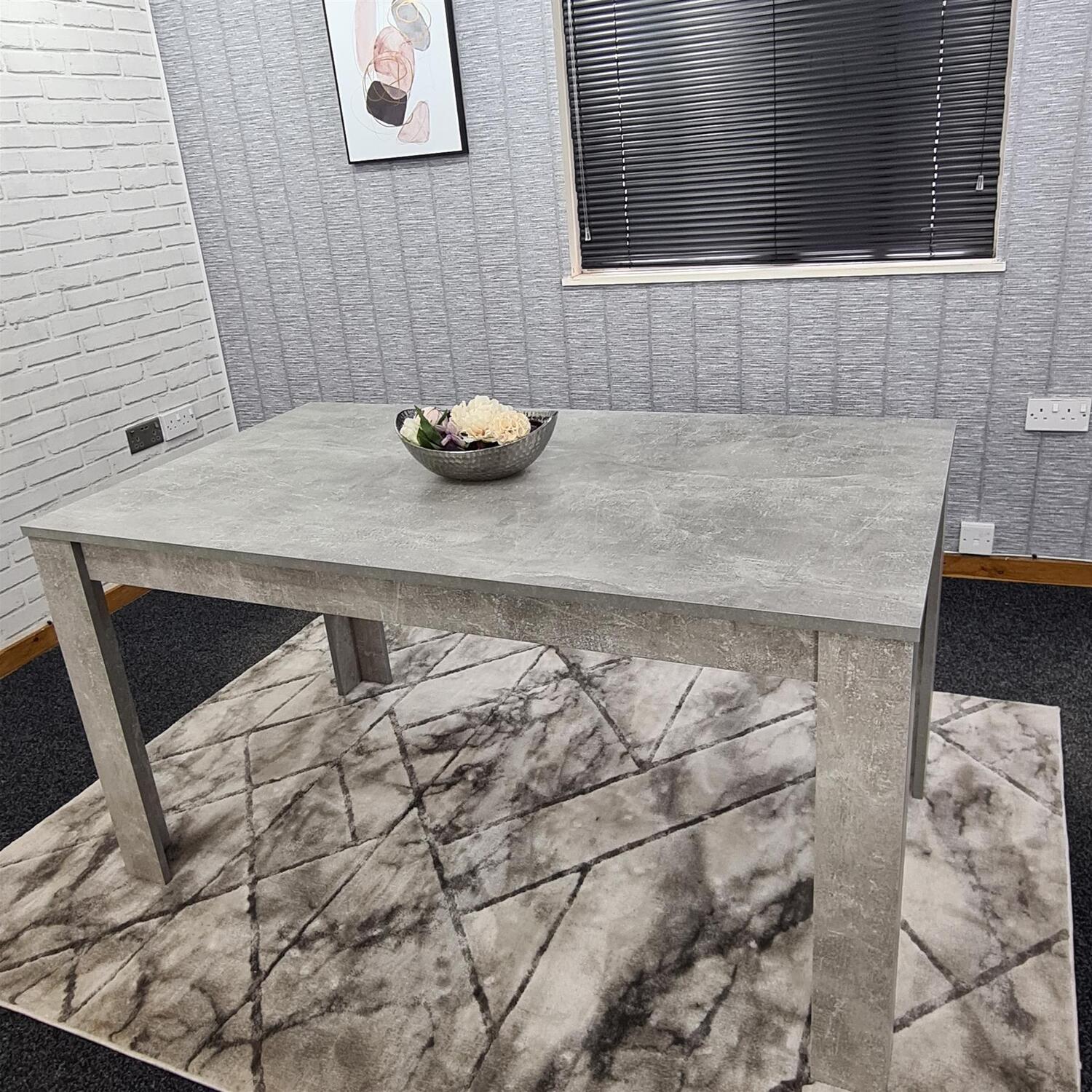 Stone grey effect dining table with leather chairs - Stone Grey / MDF Faux Leather