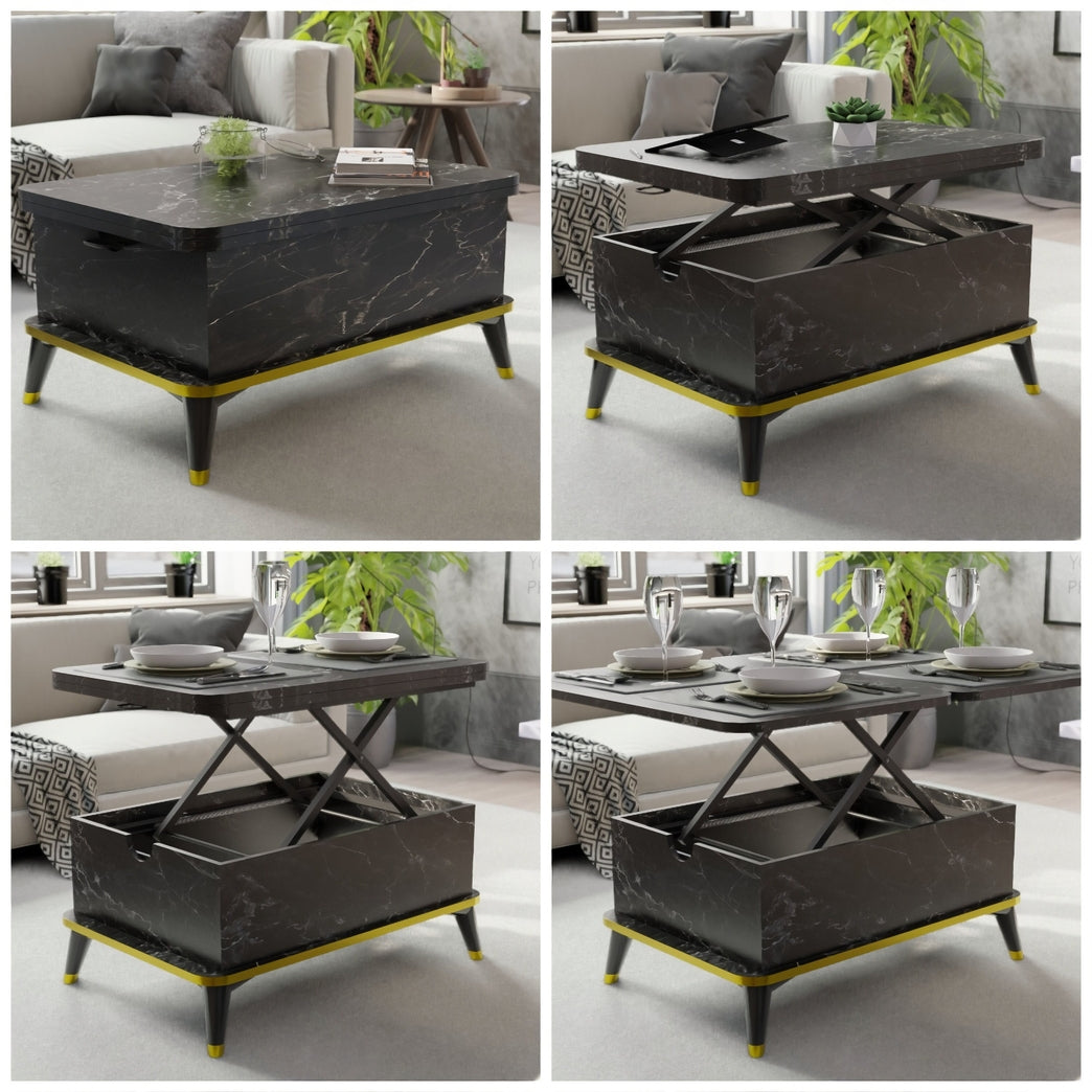 Magic Marble Gold Extendable Coffee / Dining Table Lift
