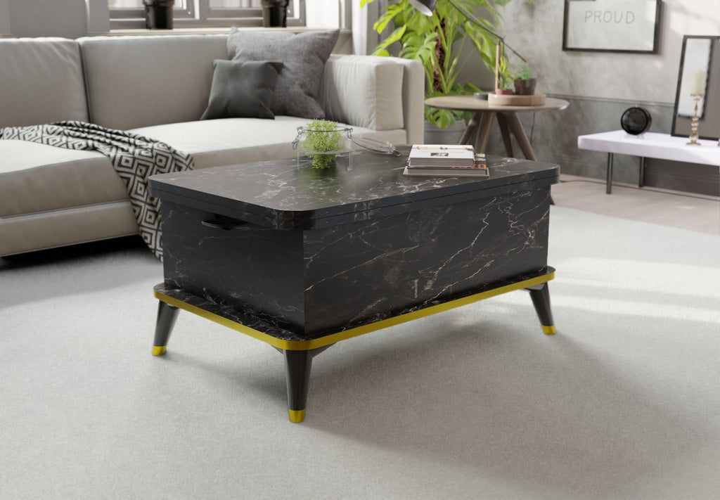 Magic Marble Gold Extendable Coffee / Dining Table Lift