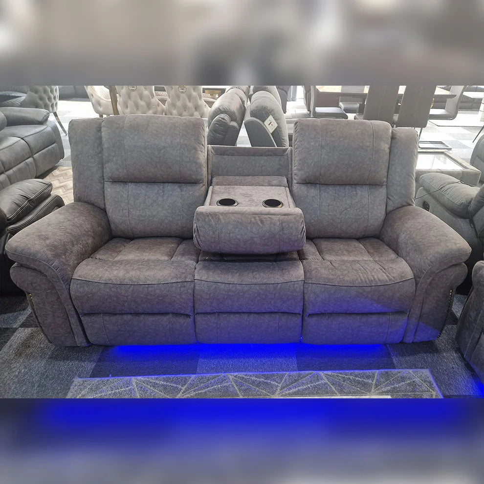 Berlin Fabric Electric Recliner Sofa 3+2 Seater Grey-USB Ports , Led Lights , Cup Holders