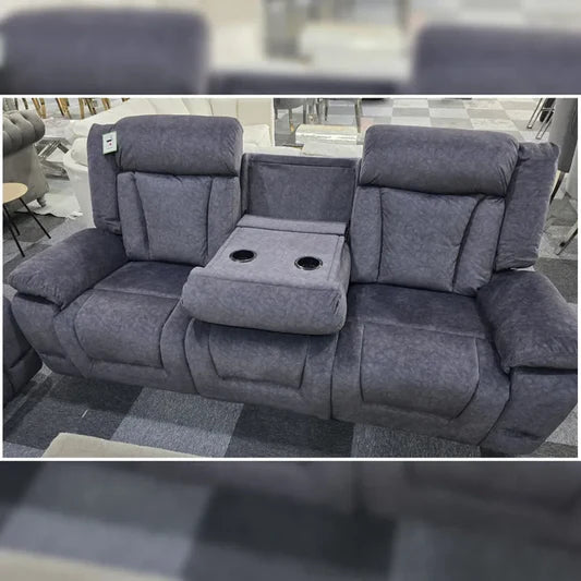 Beunis Aire Plush Velvet Manual Recliner Sofa Set – Charcoal Dark Grey