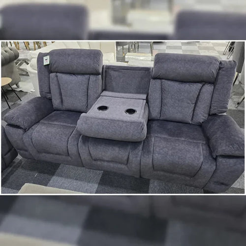 Beunis Aire Plush Velvet Manual Recliner Sofa Set – Charcoal Dark Grey