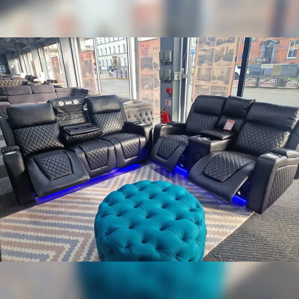 Florida Music Electric Recliners 3+2 Seater Leather Sofa  Bluetooth Speakers/LED LIGHTS/USB CHARGER