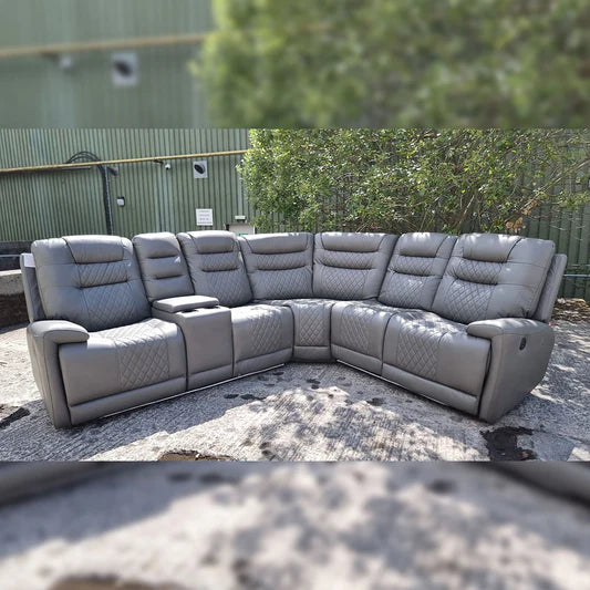 Halifax Leather Electric Recliner Corner Sofa(Black,Grey,Beige)-USB Ports/LED LIGHTS/CUP HOLDERS