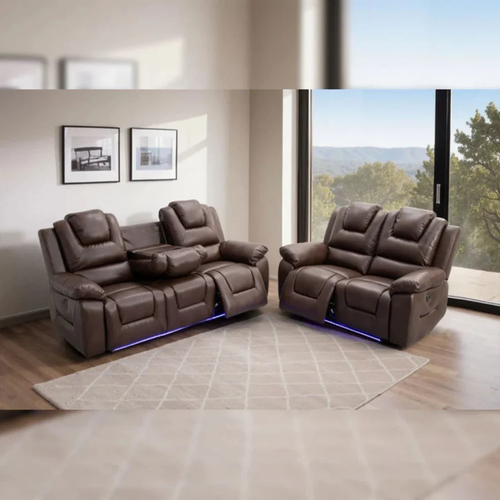 Oxford Leather Electric Recliner Sofa 3+2 Seater with Cup Holders , USB Charging Ports, LED Lights