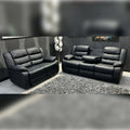 Roma Leather Electric Recliner Sofa with Cupholders - 3+2 Seater Sofa - Black ,Grey & Brown