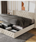 Velvet King Size Bed Frame with Wing Headboard and Lift Up Under Bed Storage