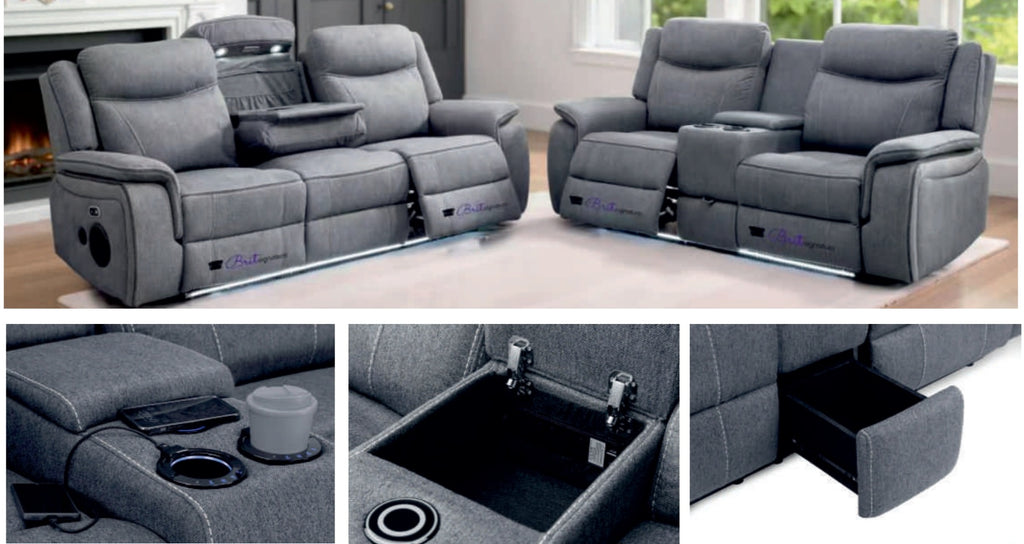 Prado Grey Fabric/Leather Recliner
