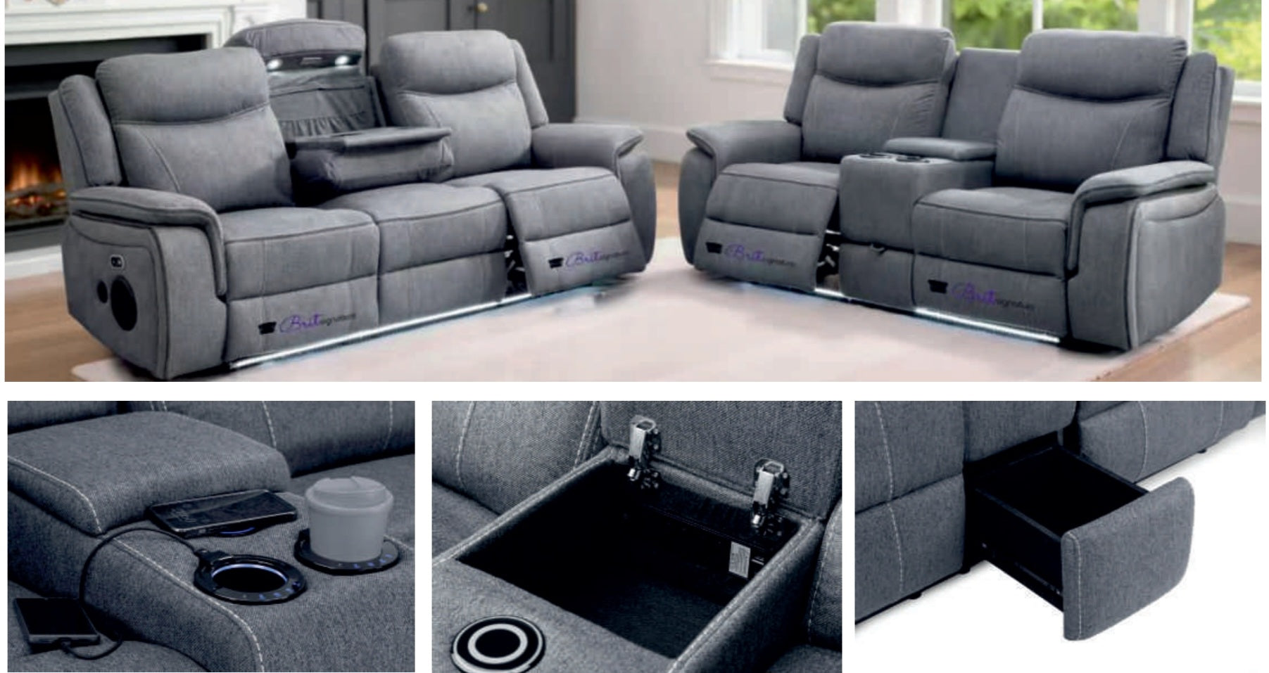 Prado Grey Fabric/Leather Recliner