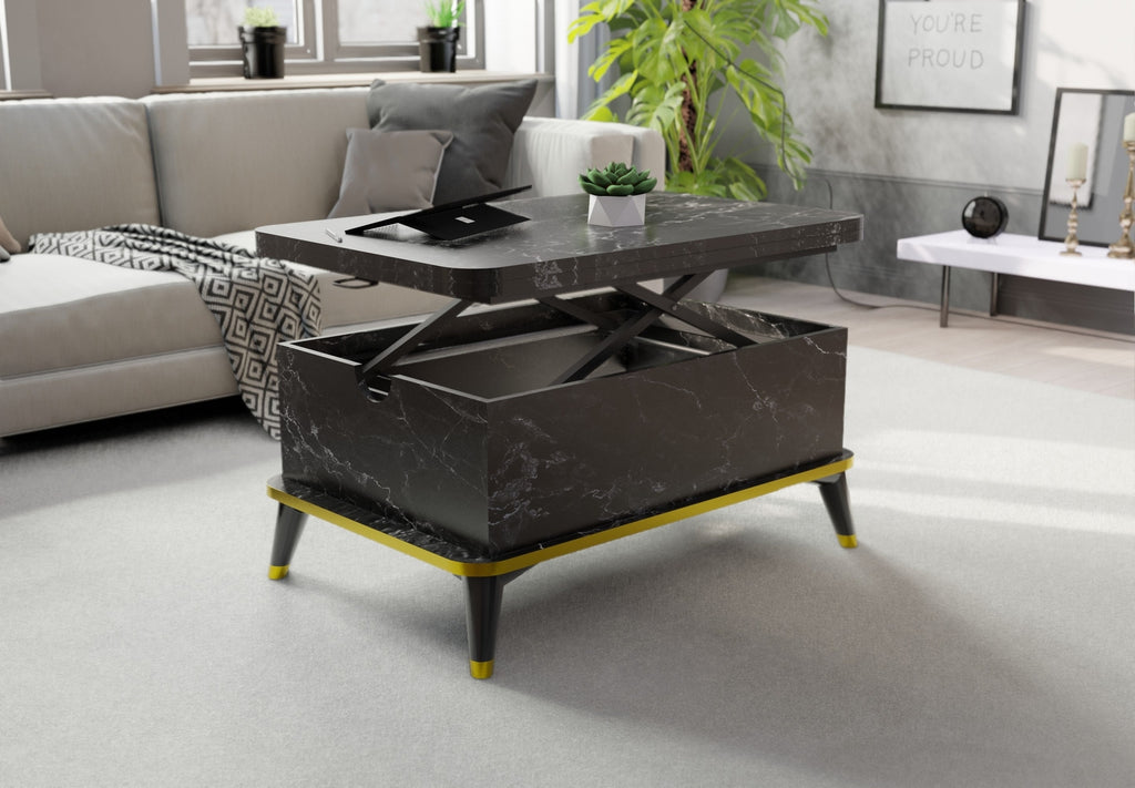 Magic Marble Gold Extendable Coffee / Dining Table Lift