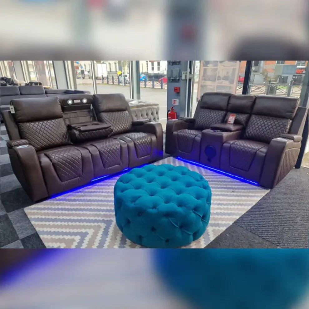 Florida Music Electric Recliners 3+2 Seater Leather Sofa  Bluetooth Speakers/LED LIGHTS/USB CHARGER