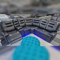 Halifax Leather Electric Recliner Corner Sofa(Black,Grey,Beige)-USB Ports/LED LIGHTS/CUP HOLDERS