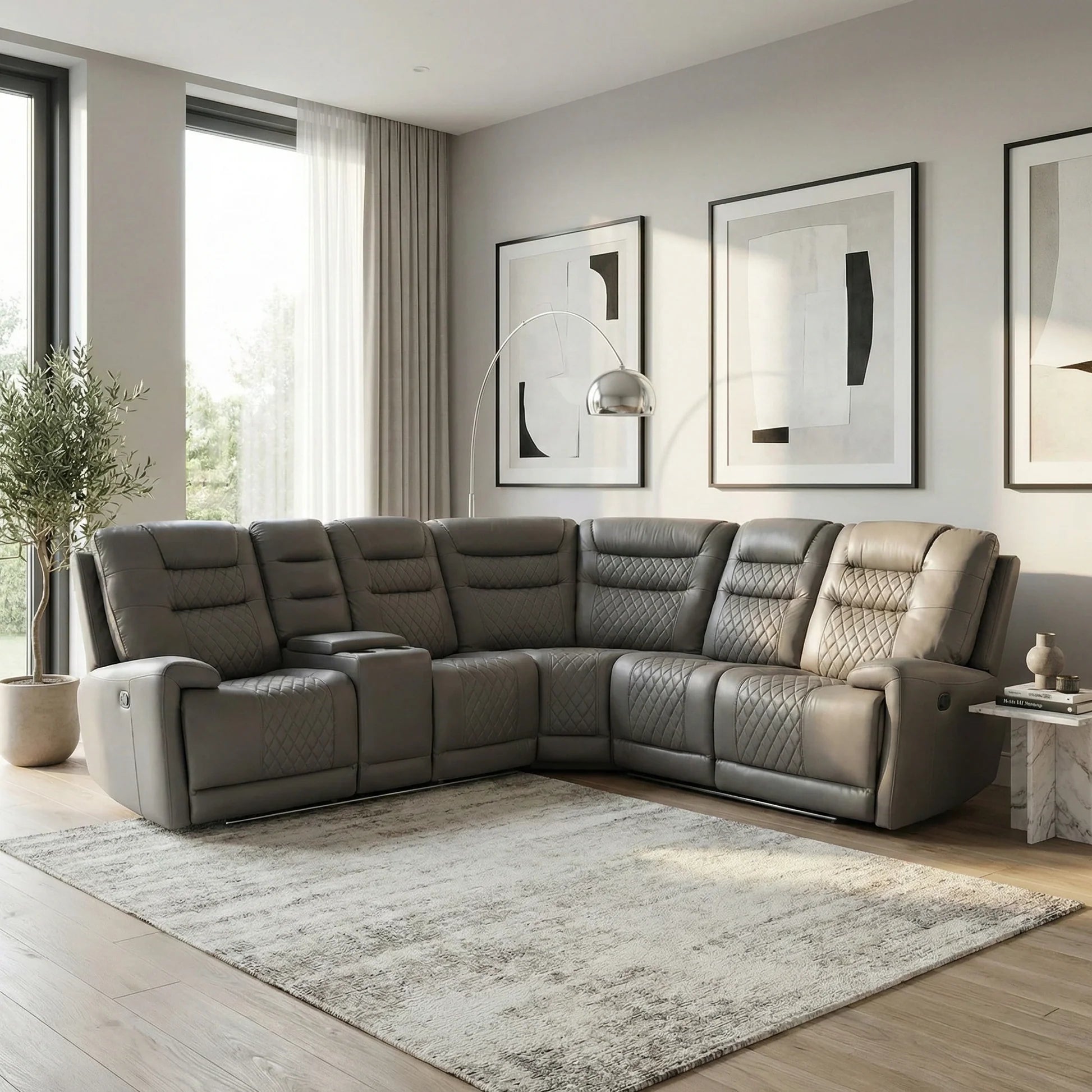 Halifax Leather Electric Recliner Corner Sofa(Black,Grey,Beige)-USB Ports/LED LIGHTS/CUP HOLDERS