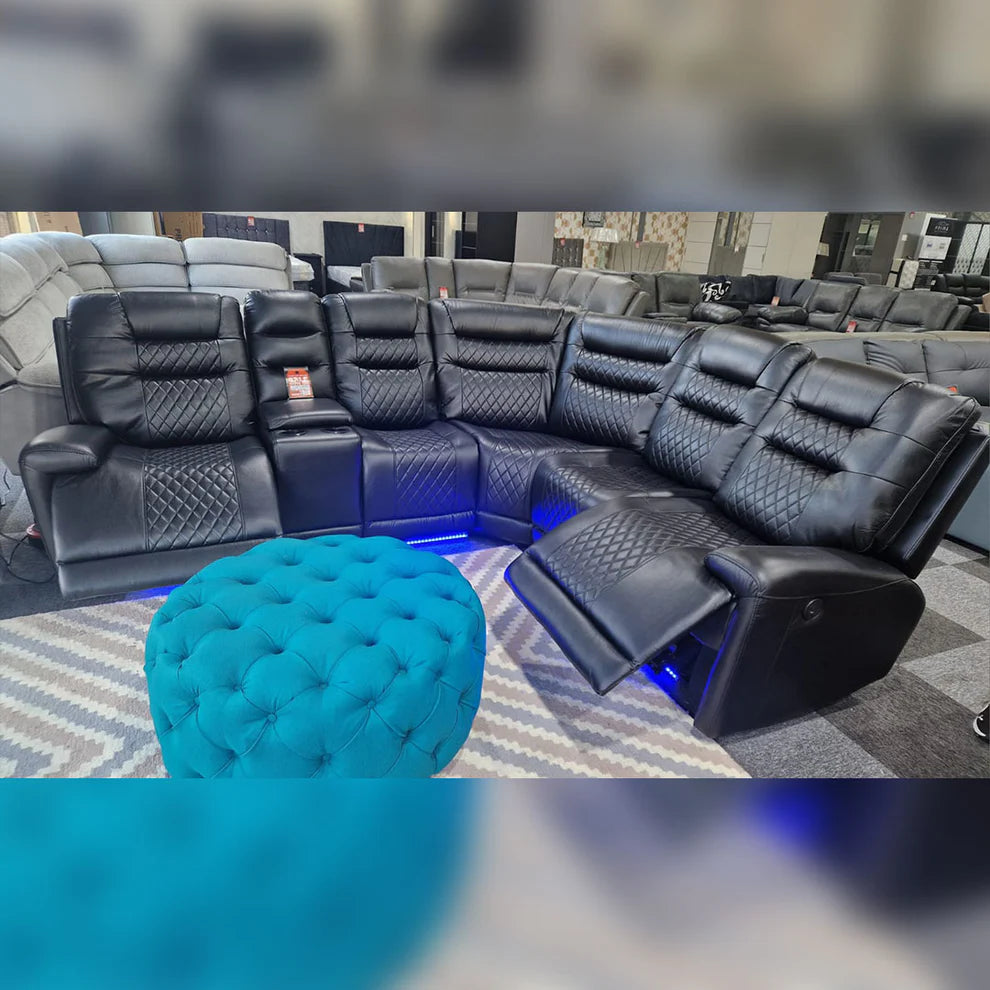 Halifax Leather Electric Recliner Corner Sofa(Black,Grey,Beige)-USB Ports/LED LIGHTS/CUP HOLDERS