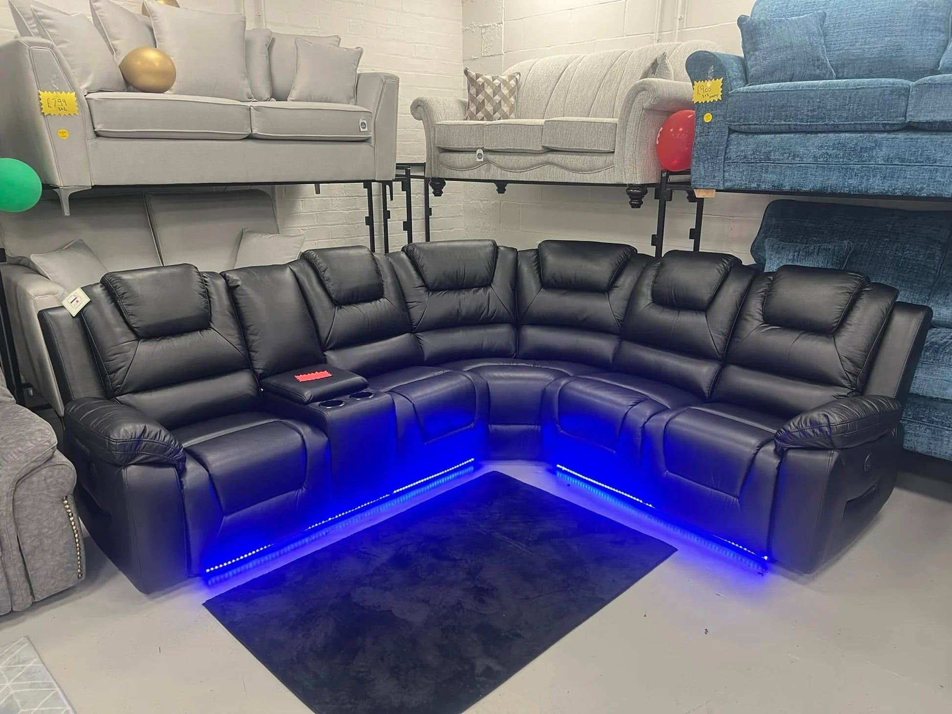 Oxford Leather Electric Recliner Corner Sofa with Cupholders, USB Charging Ports, LED Lights – Leather Corner Sofa